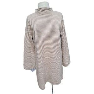 MINKPINK Women L Pullover Sweater Long Sleeve Ribbed Knit Tunic Dress Tan Brown